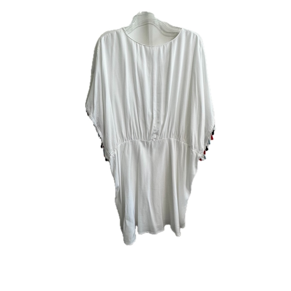 SWIM by CACIQUE Lane Bryant Cover-up White Black Red Tassels Tie Front 18/20 XXL - Picture 4 of 12